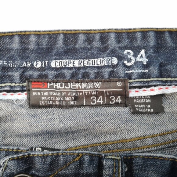 Projek Raw Regular Fit Men's Size 34 Waist Medium Wash Blue Jeans - Picture 3 of 14